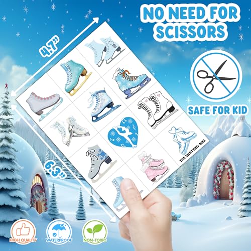 96PCS Ice Skating Temporary Tattoos Stickers Pre-Cut for Kids Girls Boys ? Winter Holiday Birthday Party Favors, Snowflake Skater Party Decorations, Supplies, School Gifts Rewards