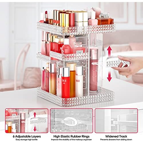 2 Pack Makeup Organizer Set, 6 Drawer, 2 Tier Rotating Makeup Organizer