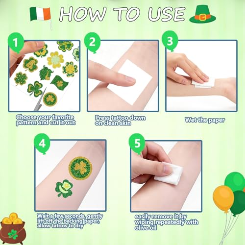 88Pcs St Patricks Day Temporary Tattoos Adult Shamrock Face Stickers Woman Irish Temporary Tattoo Stickers for Body St Pattys Accessories Irish Party Decor(clover88)