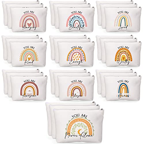 Sieral 60 Pcs Rainbow Inspirational Makeup Bag with Zipper Encouragement Cosmetic Bags