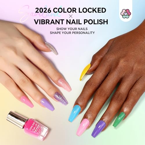 SAVILND Nail Polish Set: Bright Pink Yellow Red Quick Dry Nail Polish Kit with Glitter 24 Colors Regular Finger Nail Polish Non Gel Long Lasting DIY At Home Manicure Gift Set
