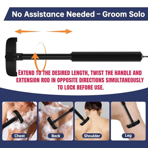 VEYLA Skin-Safe Back Shaver for Men,Aluminum alloy Extendable Long Handle,Wet Dry Use Full Body Hair Trimmer Groomer,Diy Nick-free Safety Razor Back Shaver(1-Pack)