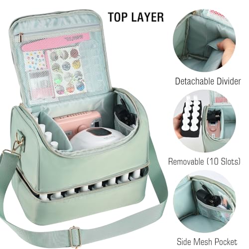 Nail Polish Organizer Case,Nail Polish Holder Holds 1 Nail Lamp & 50 Bottles,Travel Nail Tech Case,Waterproof Nail Kit Organizer Bag Fits Nail Supplies & Manicure Tools (Green)