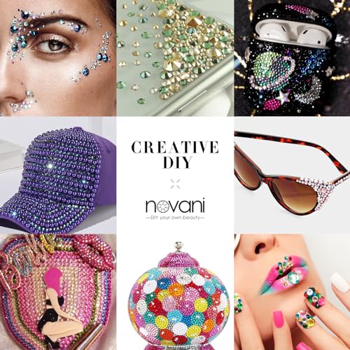 Novani Shiny Black Rhinestones 1440pcs Flat Back Round Rhinestone Style 2088 Sparkly Crystal Gemstones for Nail Art and Crafting SS20,4.6-4.8mm