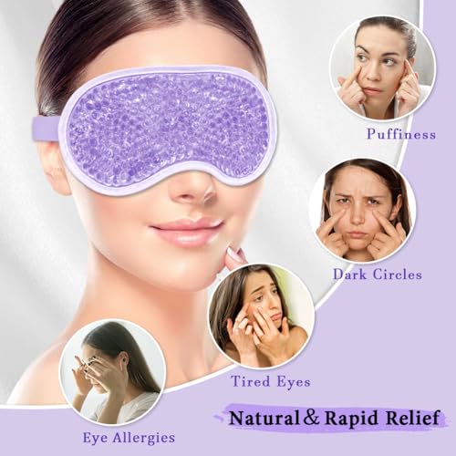Cooling Eye Mask and Silky Sleep Mask 4 Packs for Man Women for Sleeping Frozen Ice Eye Mask Cold Warm Compress Dark Circles Puffiness Dry Eyes Gifting