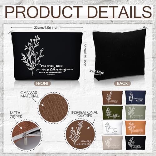 Fumete 8 Sets Christian Gift for Women Easter Mother's Day Sunday School Teacher Makeup Bag Flower Bible Verse Coffee Cup with Bamboo Lid Straw Religious Church Mini Compact Mirror (Bible-c)