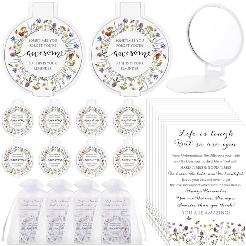 25 Set Inspirational Compact Mirror Bulk for Women Sometimes You Forget You're Awesome Motivational 2.76 Inch Small Double Sided Folding Pocket Mirror for Womens Day Mothers Day (Wildflower)