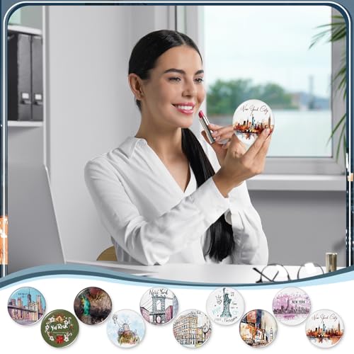 36 Pcs New York Souvenir Gifts for Women NYC Travel Makeup Mirror Bulk Mini Round Pocket Compact Mirror New York Travel Gift for Birthday Party Favors Trip Journey Gifts, 9 Styles