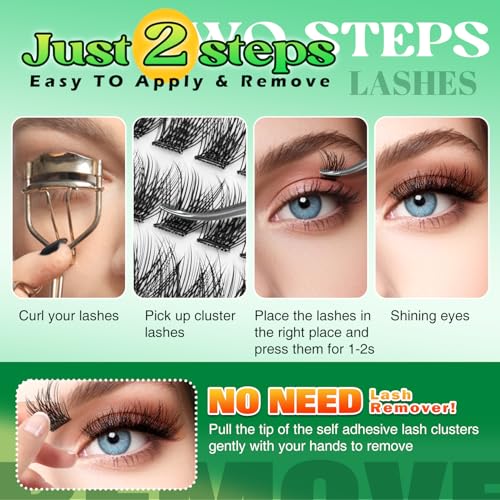 Self Adhesive Lash Clusters, 240 Pcs Individual Eyelashes No Glue Needed, 8?16mm Fluffy Wispy Cluster Lashes, DIY Lash Extension Kit for Natural Volume Look with Tweezers