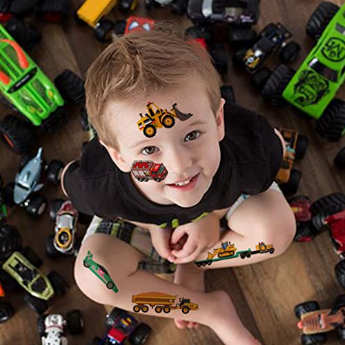 Cars and Trucks Tattoos for Kids - 14 Sheets Cars Construction Tractor Temporary Tattoos for Boys Birthday Party Favors Goodie Bag Fillers