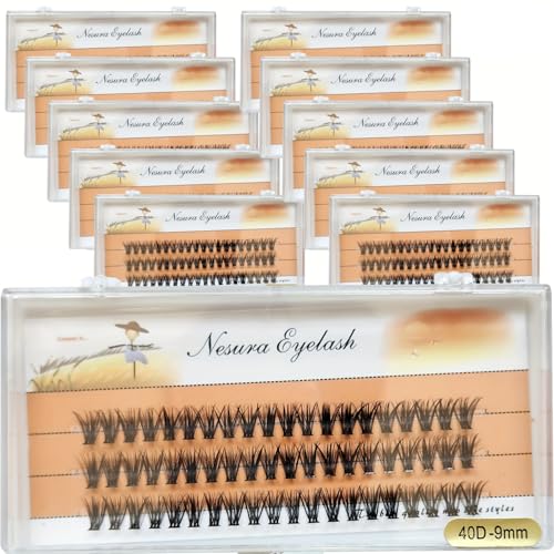 10 Boxes of 40D 0.07mm Faux Mink False Eyelashes, D Curling 9-16mm Mix Natural Eyelash Extension, 60 Clusters/1 Box Individual Eyelash Cluster Makeup Tools (40D-9mm£¨10Boxes£©)
