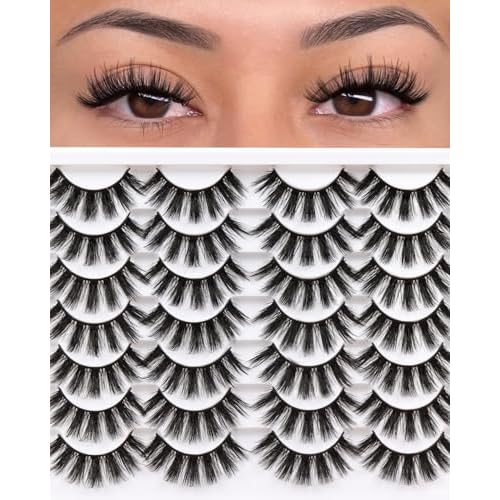 Veleasha Lashes 3D Faux Mink Lashes Fluffy False Eyelashes Natural Look 14 Pairs Lashes Pack Luxury Wispy Fake Eyelashes (3D07)