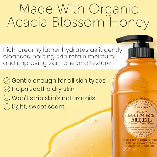 Perlier ? Honey Bath Cream, 16.9 oz ? Nourishing Italian Honey Bath & Shower Cleanser, Moisturizing Body Wash for Silky Soft Skin, Rich Creamy Lather with Natural Humectants