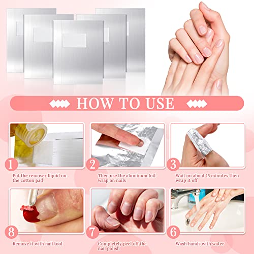 Demissle 1000 Pcs Gel Nail Polish Remover Foil Wraps Bulk Nail Soak off Foil Wraps Gel Finger Polish Remover with Pre-Attached Lint Pad, Silver
