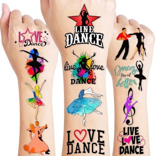 96PCS Dance Dancing Queen Temporary Tattoos Themed Birthday Party Supplies Decorations Favors Decor Ballet Hip Hop Dancer Tattoo Stickers Gifts For Kids Adults Boys Girls Classroom Prizes Carnival