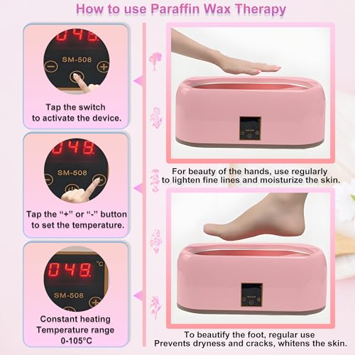Paraffin Wax Machine for Hands & Feet - Rapid Melting with Intelligent Temp Control, Auto-Timer & Keep Warm, Professional At-Home Spa Kit for Moisturizing Skin & Arthritis Joint Relief (4L)