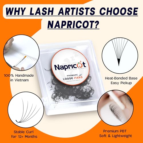 1000 Promade Fans - 10D 0.07 Mix 8-15mm C Curl, Napricot Volume Lash Fans for Eyelash Extensions, Promade Lash Fans for Eyelash Extensions, Middle Stem, Fluffy, Soft ? Bonus 2 Pairs Eye Pads Included
