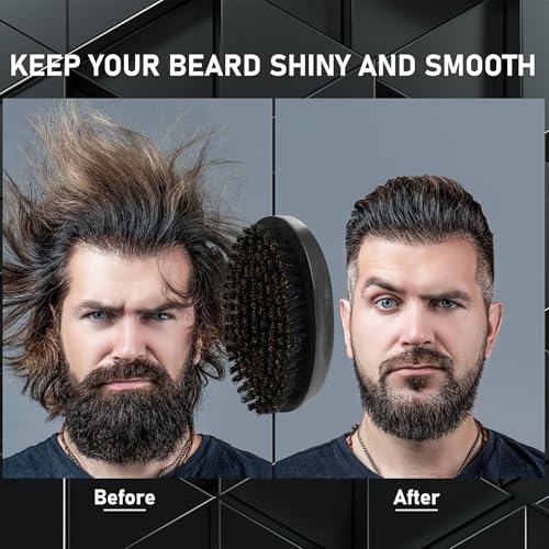 PHOGARY Beard Brush for Men, Beard Grooming Kit for Men Including Pure Boar Bristle Beards Brush Mustache Comb Scissors Travel Storage Bag