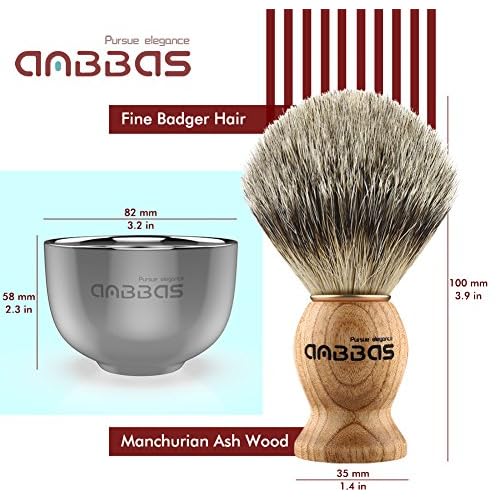 Anbbas Badger Hair Shaving Brush with Wood Handle,Goat Milk Shaving Soap 100g,Stainless Steel Shaving Stand and 2 Layers Shaving Bowl Perfect for Men Gift