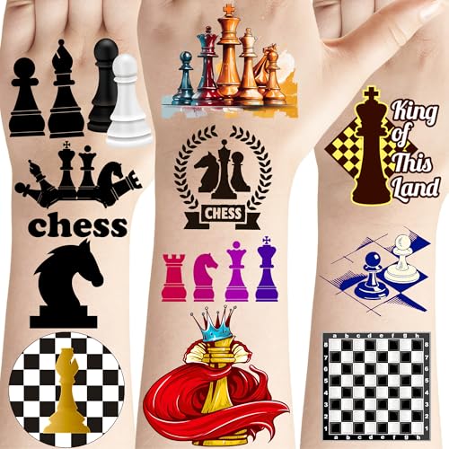 192 Pcs Chess Theme Tattoos Temporary Stickers Chess Game Competition Team Birthday Party Favors Supplies Decorations Tattoos