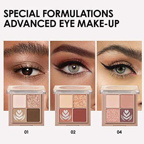 CARSLAN 4-Color Nude Neutral Eyeshadow Makeup Set - Great for Travel, Matte & Glitter Shimmer Contour Palette, 01