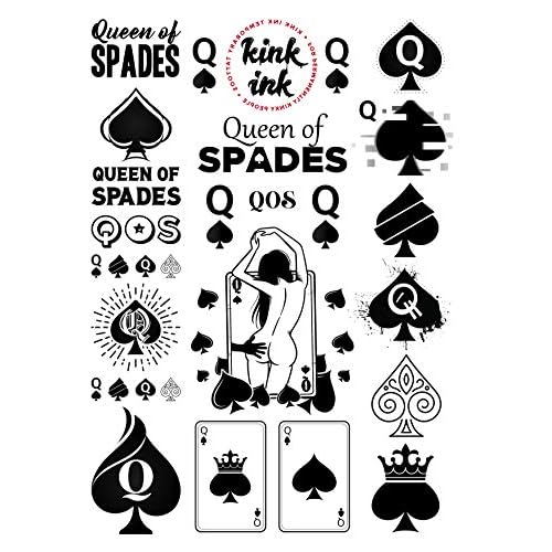 23 x Queen of Spades Temporary Tattoo Kinky Black Lettering A4 Sheet