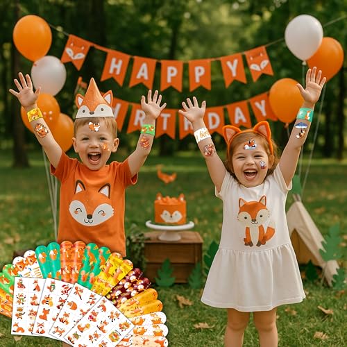 72 PCS Fox Party Set - 24 PCS Temporary Tattoos & 24 PCS Slap Bracelets - Fun Fox-Themed Gifts for Kids, Girls, Boys - Perfect for Birthday Parties, Baby Showers, Classroom Rewards, Party Decorations