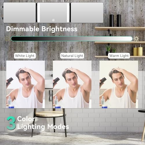 3 Way Mirror with LED Lights & 360¡Æ View,See Back of Head Trifold Barber Mirror for Self Haircut, Shaving & Braiding, Portable Travel Design with Hook for Home,Men & Women (Black)