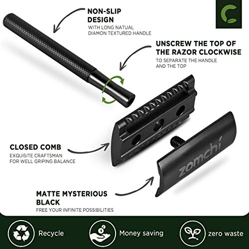 Black Razors for Men or Women+100 Counts Safety Razor Blades