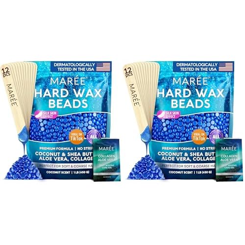 MAREE Hard Wax Beads - Hair Removal Kit with Marine Collagen Shea Butter & Aloe Vera - Body & Bikini - For Sensitive Skin - 450G (Pack of 2)
