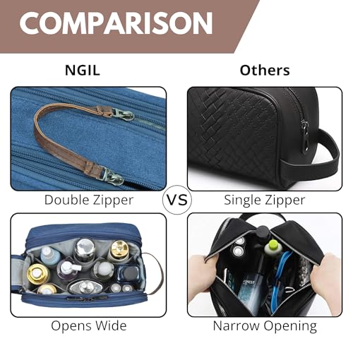 NGIL Traveling Toiletry Bag, Canvas Toiletry Organizer for Women and Men, Cosmetic Case, Skincare, Shaving Kit Organizer Traveling Toiletry Bag (Navy, Medium)
