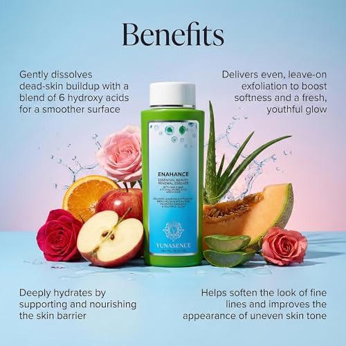 Yunasence ENAHANCE Essential Beauty Renewal Essence, 6oz. with AHA+PHA, 4-D Hyaluronic Acid. Gentle Facial Peel for Brighter, Younger, More Even Skin.