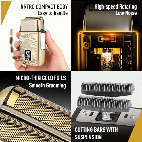 Mens Foil Shavers, Beard Trimmers for Men Professional,Electric Shavers for Men, Mustache Trimmer Face Shaver, Wet/Dry Beard Shaver, 3 Peeds Electric Razor for Face (Bright Bronze)