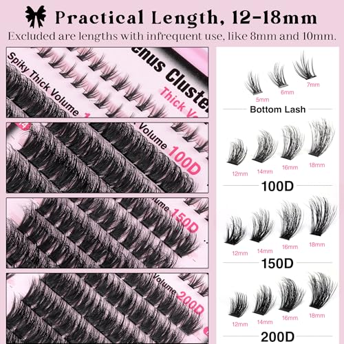 Lash Clusters Volume Cluster Eyelash Extensions D Curl Waterproof Individual Lashes 240pcs Fluffy Faux Mink Cluster Lashes and 60pcs Bottom Lashes for DIY Eyelash Extension