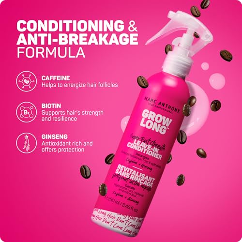 Marc Anthony Leave-In Conditioner Spray & Detangler, Grow Long Biotin, 2-pack - Anti-Frizz Deep Conditioner For Split Ends & Breakage - Vitamin E, Caffeine & Ginseng for Curly, Dry & Damaged Hair
