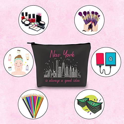 New York Bachelorette Party Favor New York Is Always A Good Idea New York Vacation Zipper Pouch Makeup Bag (BLK-NY)
