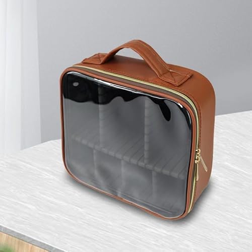 Clear Makeup Case - Cosmetic Case with Dividers, Large Capacity Makeup Bag, Pu Leather Organizer (Brown)