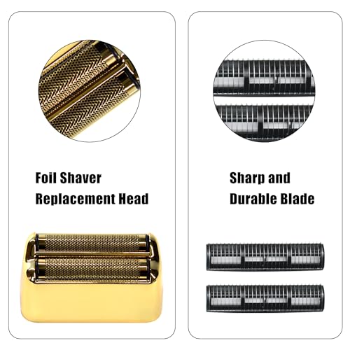 2PCS Replacement Foil and Cutters for BaBylissPRO Barberology Electric Shaver, Double Foil Shaver Replacement Head Compatible with BaBylissPRO FXFS2 Shaver (Gold)