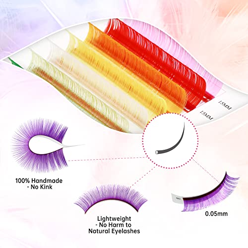 Beauty7 Colored Lash Extensions Rainbow Classic D+ Curl 0.05mm Thickness 15mm Dramatic Eyelashes Ombre 12 Colors
