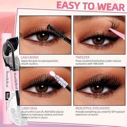 DIY Lash Extension Kit 802Pcs with Bottom Lashes Lash Bond and Seal,Quick Glue Remover Lash Shampoo Cleansing Brush Headband Wristband Tweezers Eyelash Brush Mini Applicato
