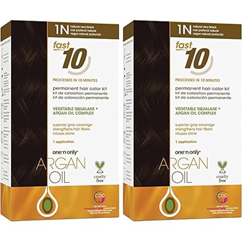 One 'N Only Fast 10 Permanent Hair Color Kit - Hair Dye for Women with Argan Oil to Maintain Moisture Balance - Advanced Micro-Pigments for Natural Tones (1N Natural Very Black) (Pack of 2)