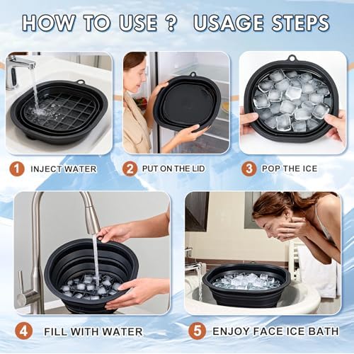 Cmonie Silicone Face Bowl for Ice with Built-In Icetray ? Collapsible Silicone Facial Ice Bath Bowl for Cold Plunge Therapy, Ice Water Facials at Home