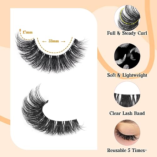 Newcally False Eyelashes Russian Strip Lashes Wispy Mink Lashes D-curly Fake Lashes Like Eyelash Extension Lash Strips 9 Pairs Pack
