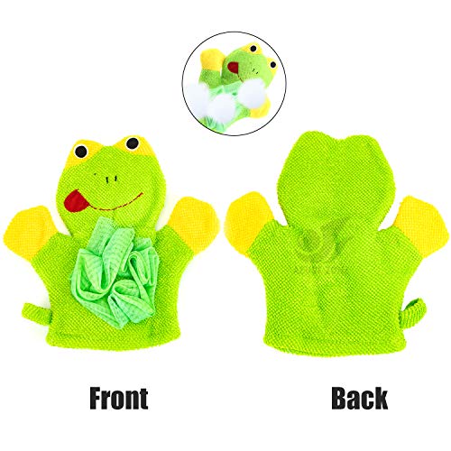 Azure Zone, 4 Pack Cartoon Hand Puppet Bath Wash Mitt Towel with Animal Designs for and Shower