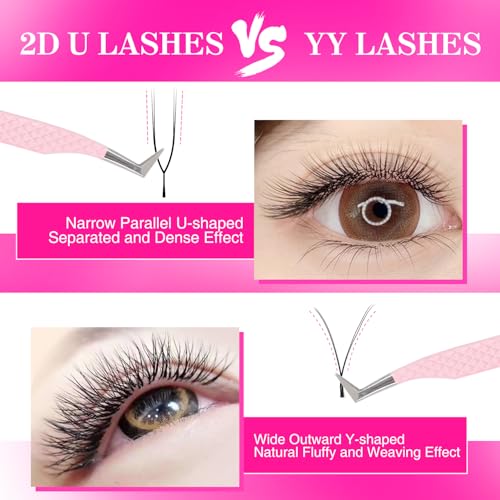 TDANCE U Lash Extensions 2D 3D 4D 5D UU Lash Fans Eyelash Extension U Shaped Natural Volume Lashes Extension Soft Matte Black Lashes(UU-2D-0.07-D,8-15mm)