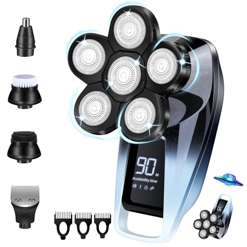 Head Shaver for Men,Bald Head Shavers,Electric Razor for Men Head Shaver Cordless,Man Electric Shavers for Face Wet and Dry, 6 in 1 Shaver for Bald Heads Rechargeable,Travel Hair Shaving Grooming Kit