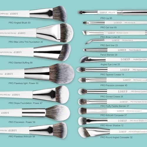 LORYP Makeup Brush Set Professional Soft Synthetic Vegan Luxury Cosmetic Brushes for Face & Eye White 20 Pcs