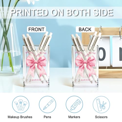 God's Plan is Worth The Wait Acrylic Cosmetic Holder, Pink Bow Clear Makeup Brush Holder Countertop, Storage Box for Makeup, Christian Bible Verses Birthday Gifts for Women Girlfriend Her