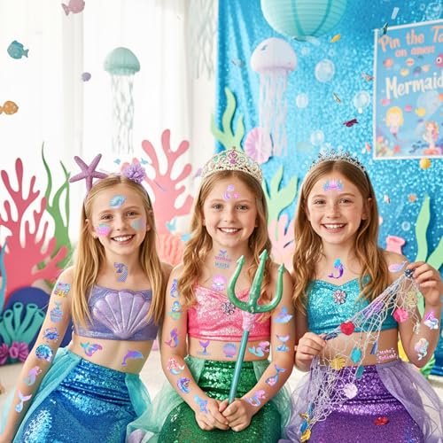 Mermaid Temporary Tattoos Stickers Under The Sea Themed Party Decorations Mermaid Themed Party Favors Supplies Accessories Under The Sea Themed Birthday Decorations Gift Idea For Kids Teen Boy Girl