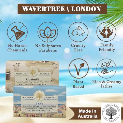 Wavertree & London Duo Gift Box (2 Bars) - 7oz Goats Milk and Beach Scented Moisturizing Triple Milled Natural Soap Bars - Pure Plant Oil Soap Bars for All Skin Types